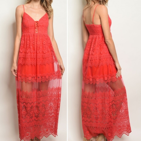 GIRLY & FLIRTY RED LACE DRESS - Picture 3 of 8